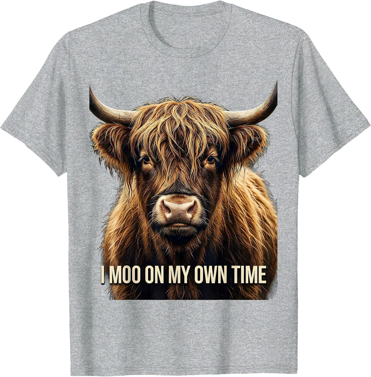 Men's I Moo On My Own Time Funny Highland Cow Sassy Cute Animal T-Shirt - Heather Grey