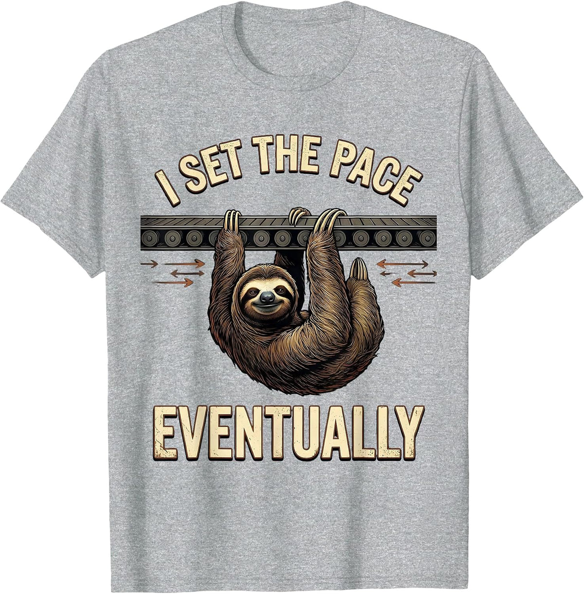 Men's I Set The Pace Eventually Funny Sloth Lover Humor T-Shirt - Heather Grey