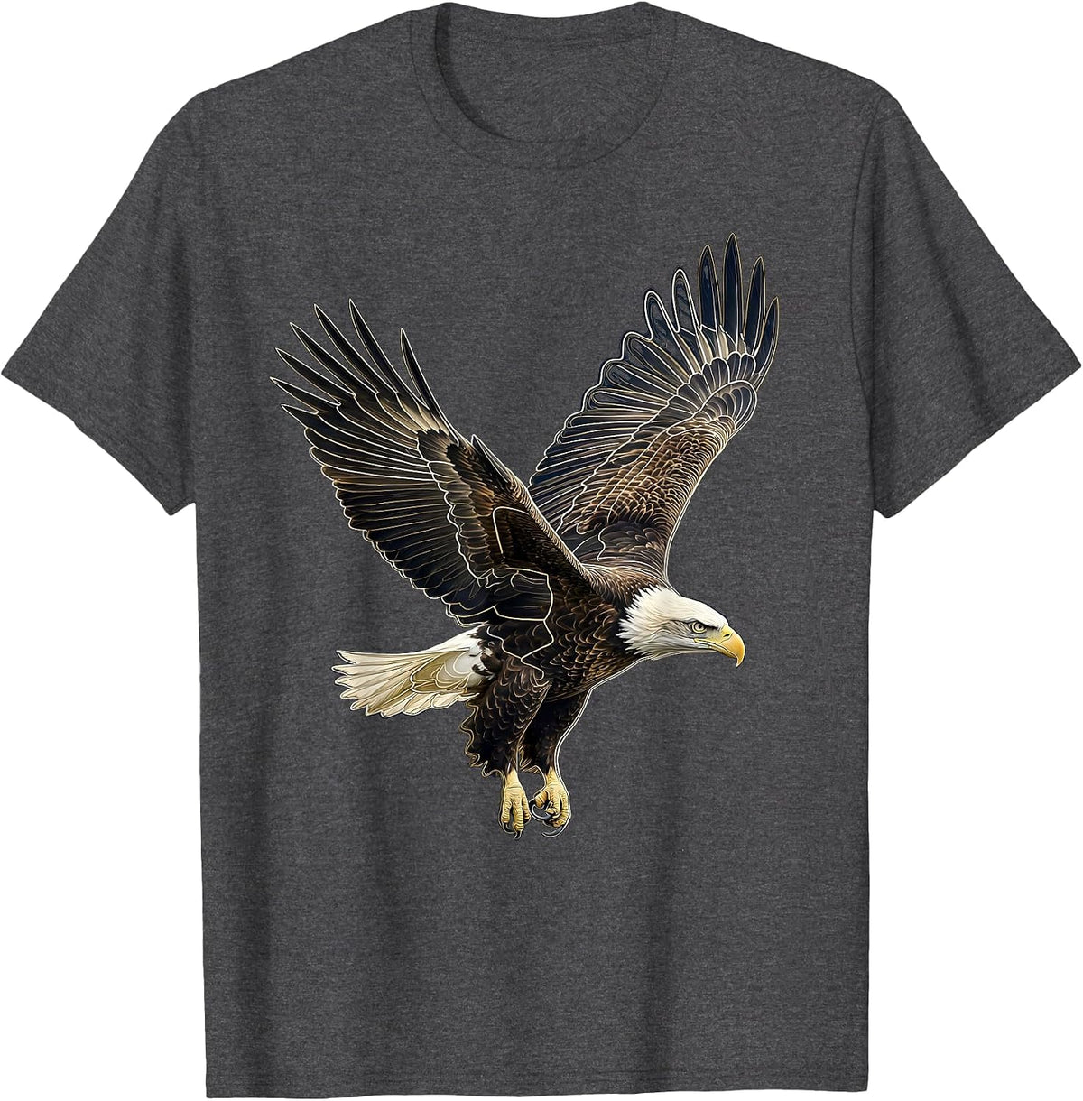 Men's Bald Eagle Topographic Contour Patriotic Wildlife T-Shirt - Dark Heather Grey
