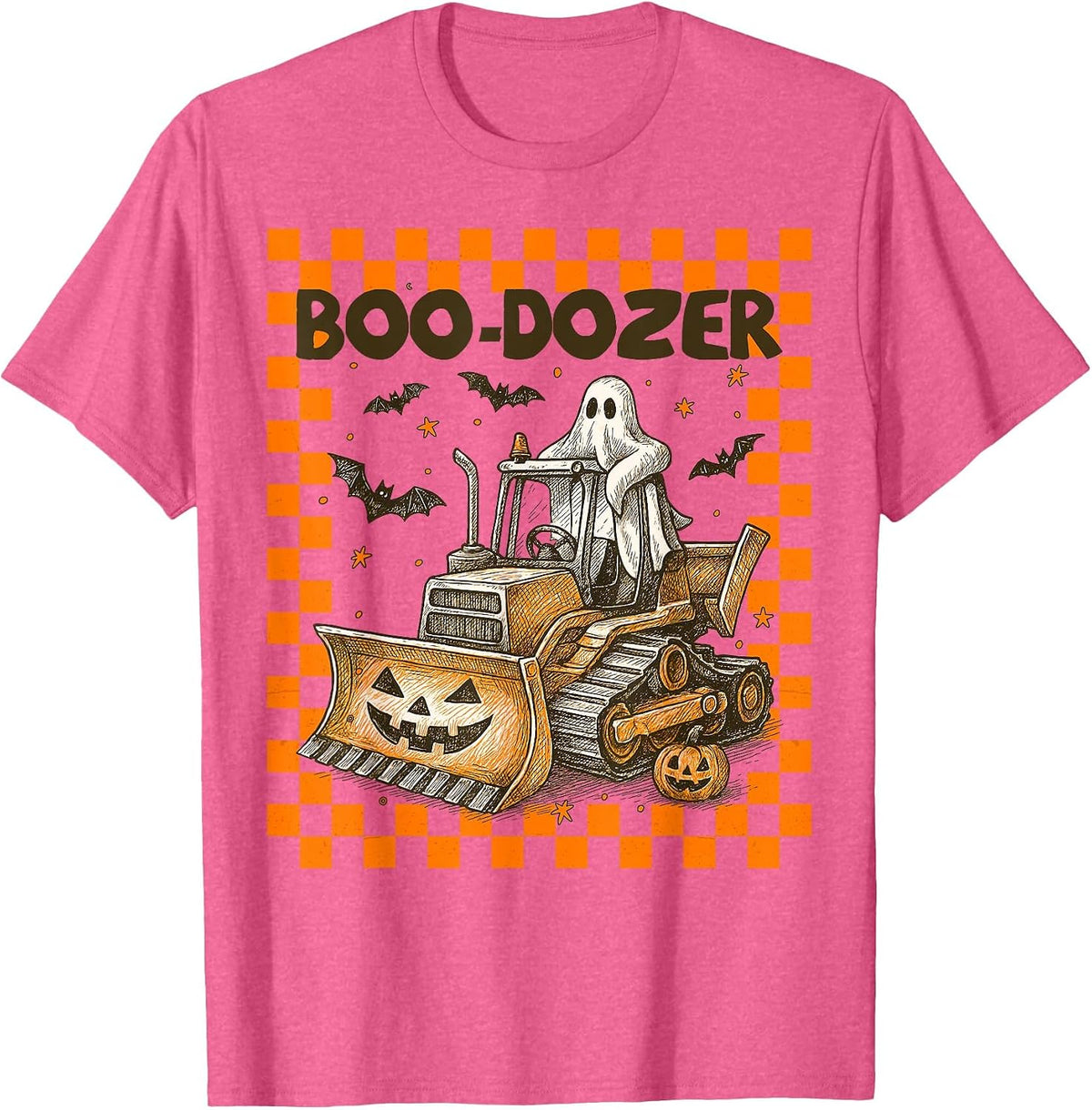 Bulldozer Halloween Boo Dozer Construction Truck Boy Kids T-Shirt - Pink Heather