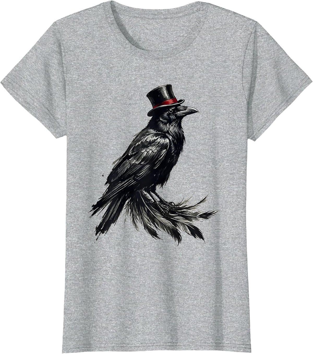 Dapper Crow in a Top Hat Illustration T-Shirt - Heather Grey