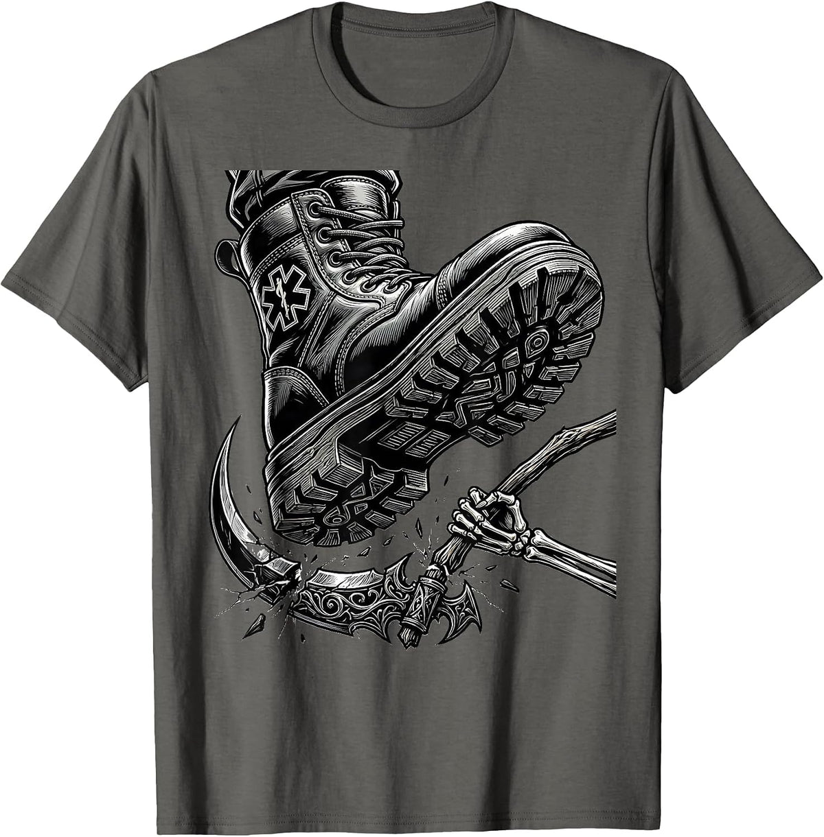 EMT First Responder Crushes Grim Reaper Scythe T-Shirt - Asphalt Grey