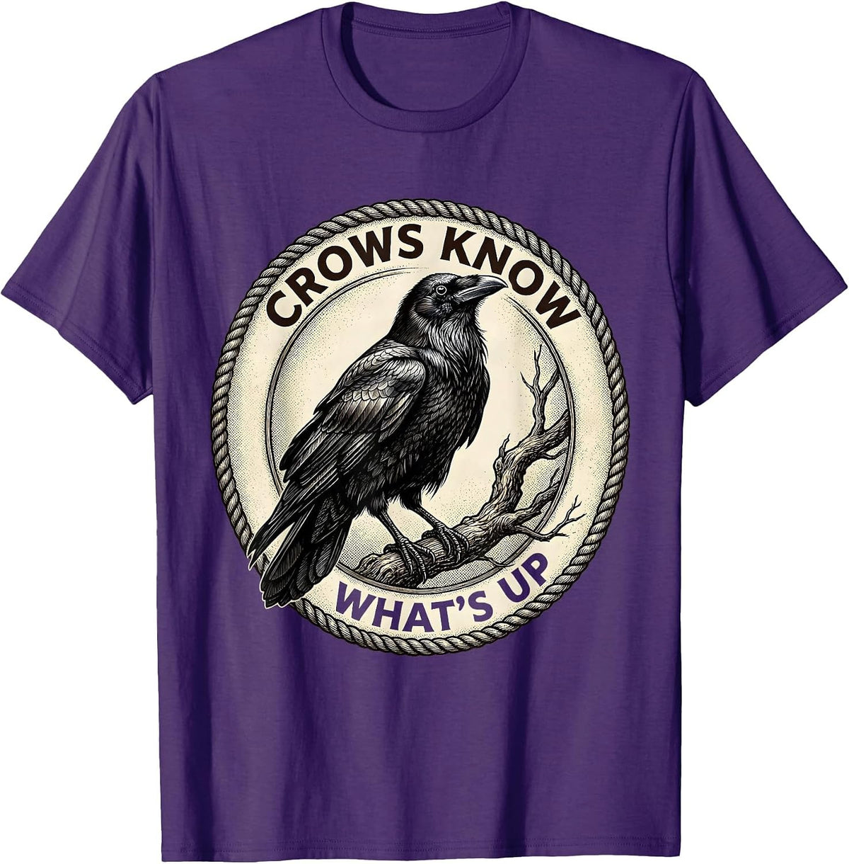 Men's Crows Know What's Up Bold Crow Graphic Design T-Shirt - Purple