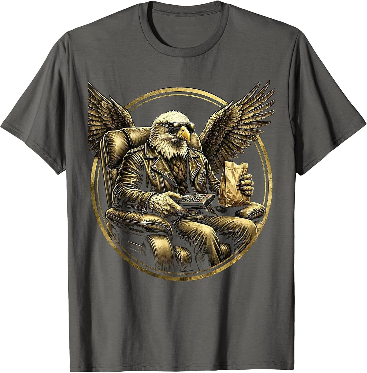 Men's Bald Eagle Arrow and Olive Branch Patriotic Design T-Shirt - Asphalt Grey