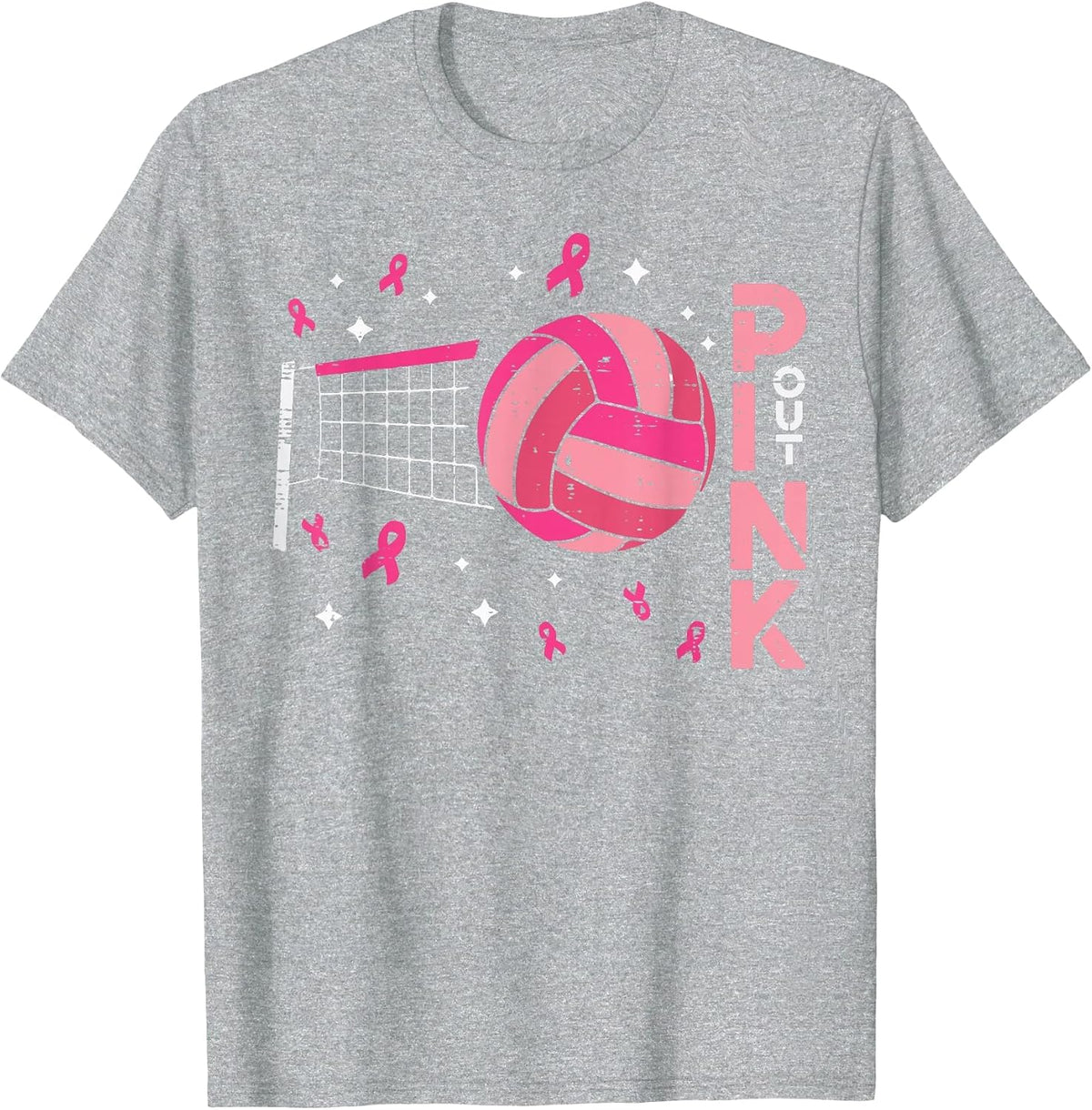 Breast Cancer Volleyball Pink Out Awareness Men Women Kids T-Shirt - Heather Grey