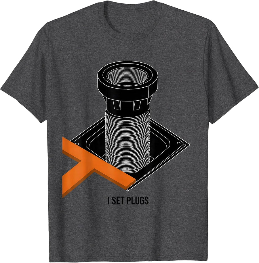Men's I Set Plugs Brutalist Graphic Plumber Dad Funny Plumbing T-Shirt - Dark Heather Grey