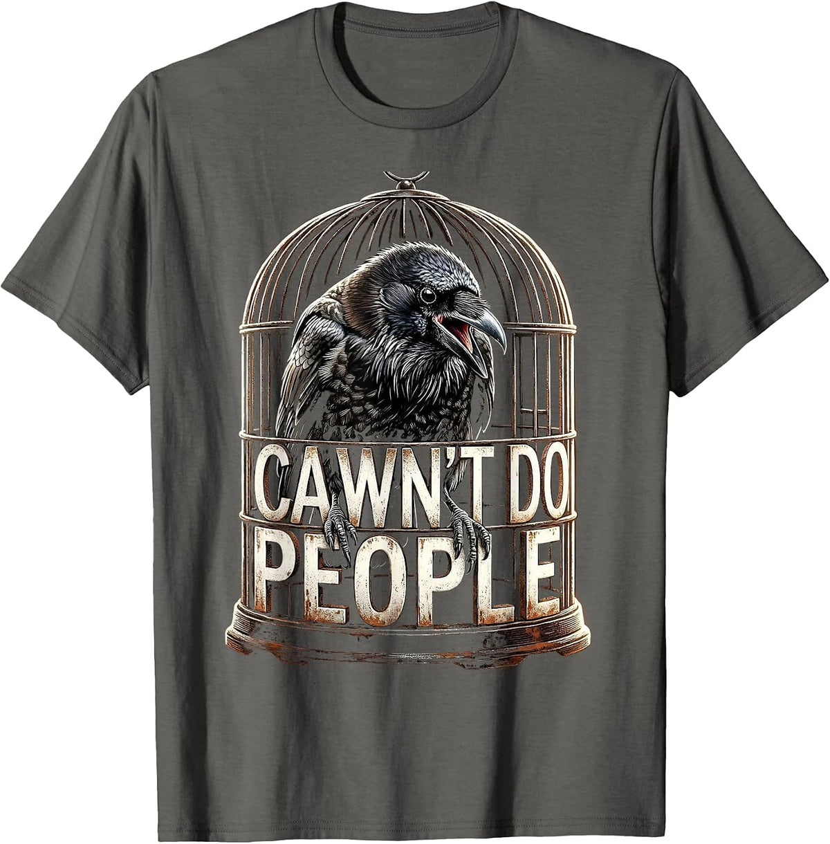 Cawn't Do People Funny Crow Dark Humor Gothic Halloween T-Shirt - Asphalt Grey