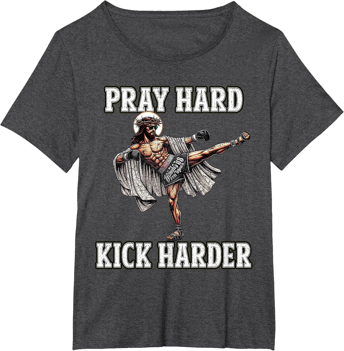 Funny Muay Thai Lord Jesus Thai Boxing Kickboxing Christian T-Shirt - Dark Heather Grey