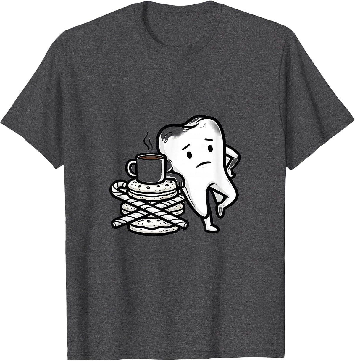Contour Tooth Dental Humor Christmas Dentist Crew T-Shirt - Dark Heather Grey