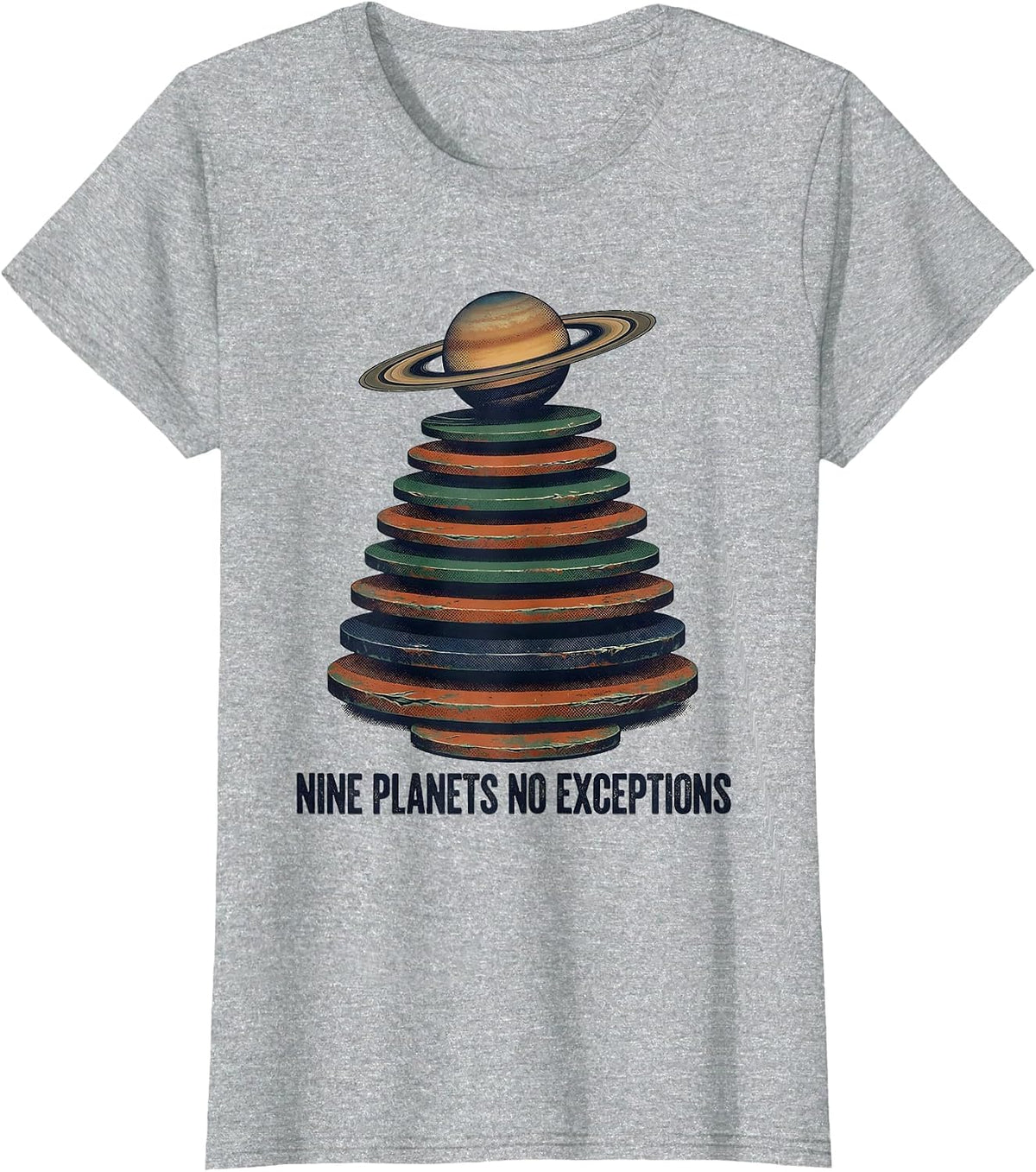 Nine Planets No Exceptions Vintage Retro Space Science T-Shirt - Heather Grey