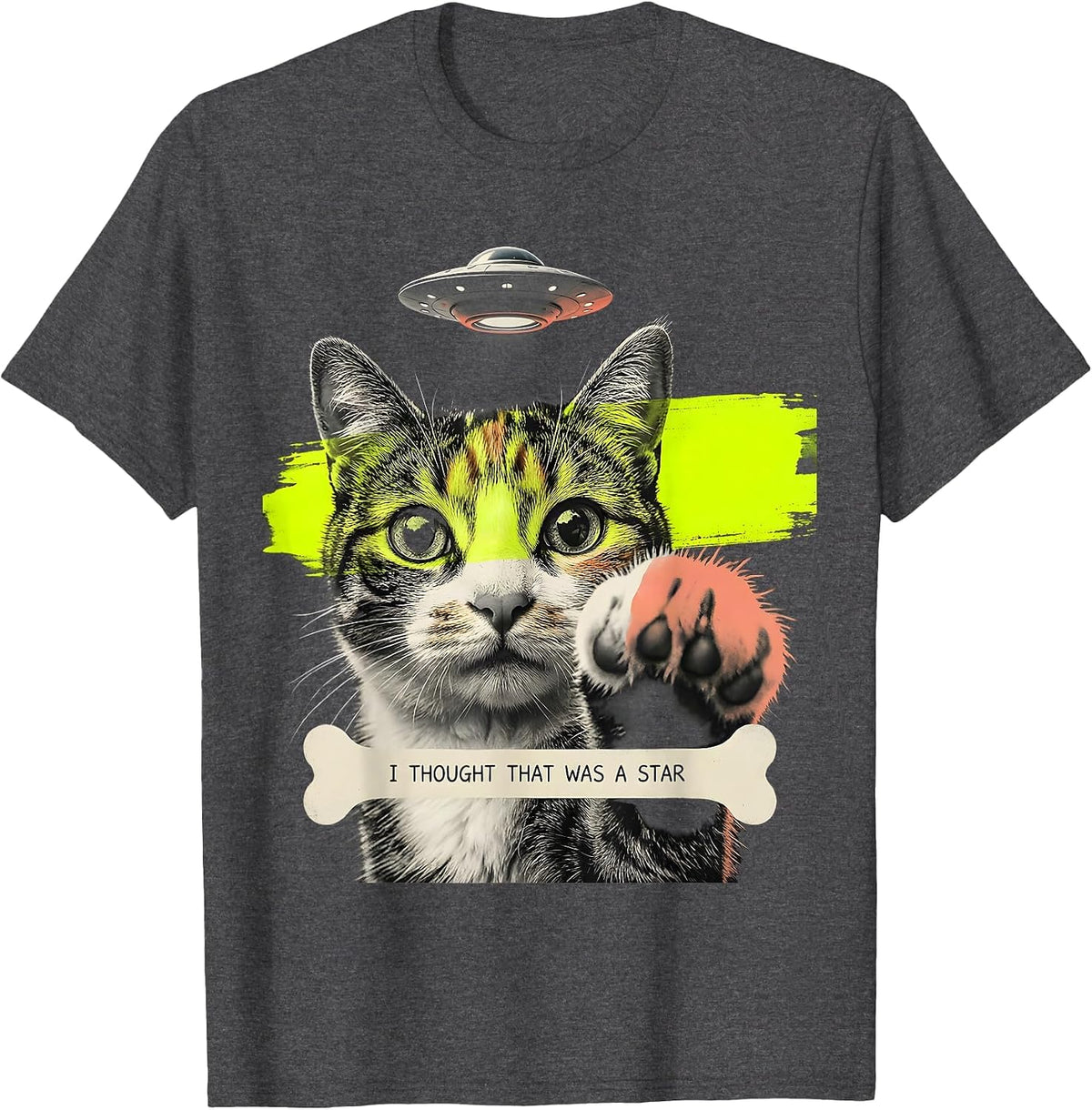 Men's I Thought That Was A Star Funny Cat UFO Meme Cat Owner Gift T-Shirt - Dark Heather Grey