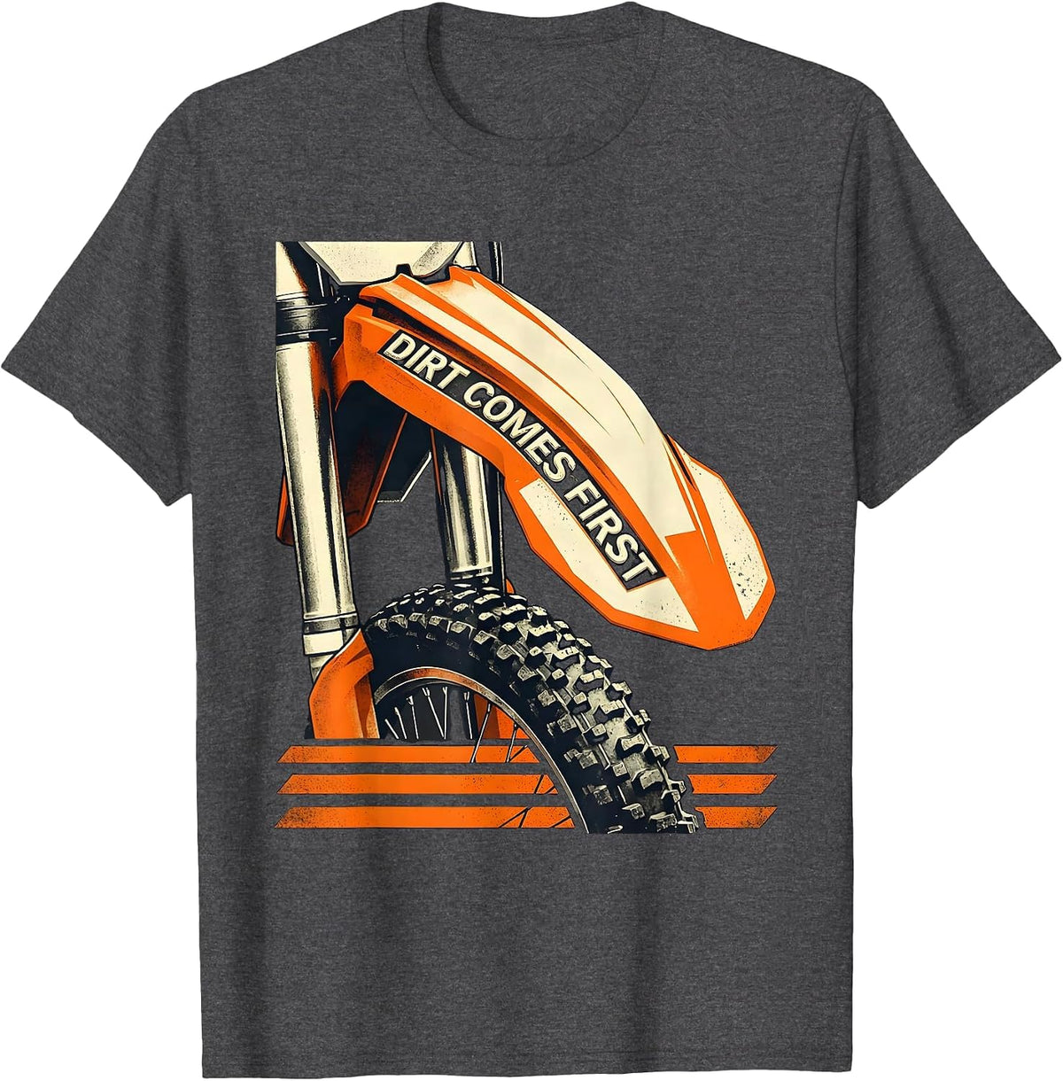 Dirt Comes First Rugged Motocross Dirt Bike Rider T-Shirt - Dark Heather Grey