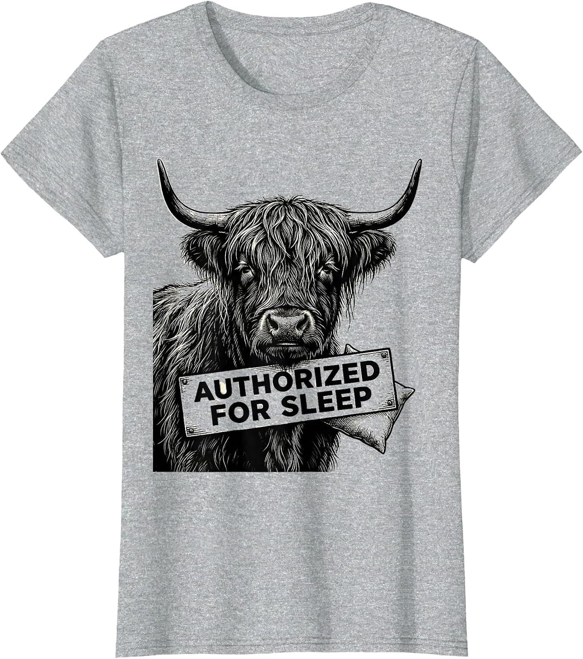 Women's Authorized For Sleep Scratchboard Highland Cow Attitude T-Shirt - Heather Grey