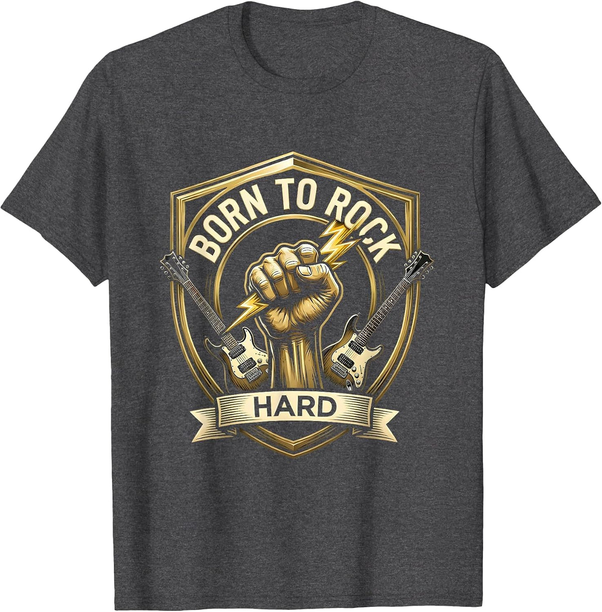 Born To Rock Hard Classic Rock Band Design T-Shirt - Dark Heather Grey