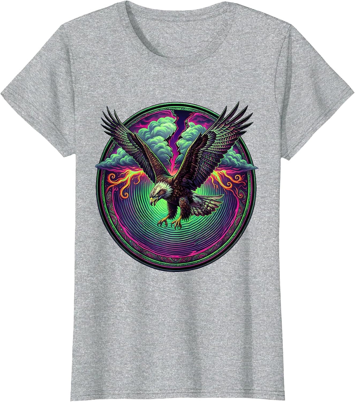 Hawk Diving Through Split Thundercloud Graphic T-Shirt - Heather Grey
