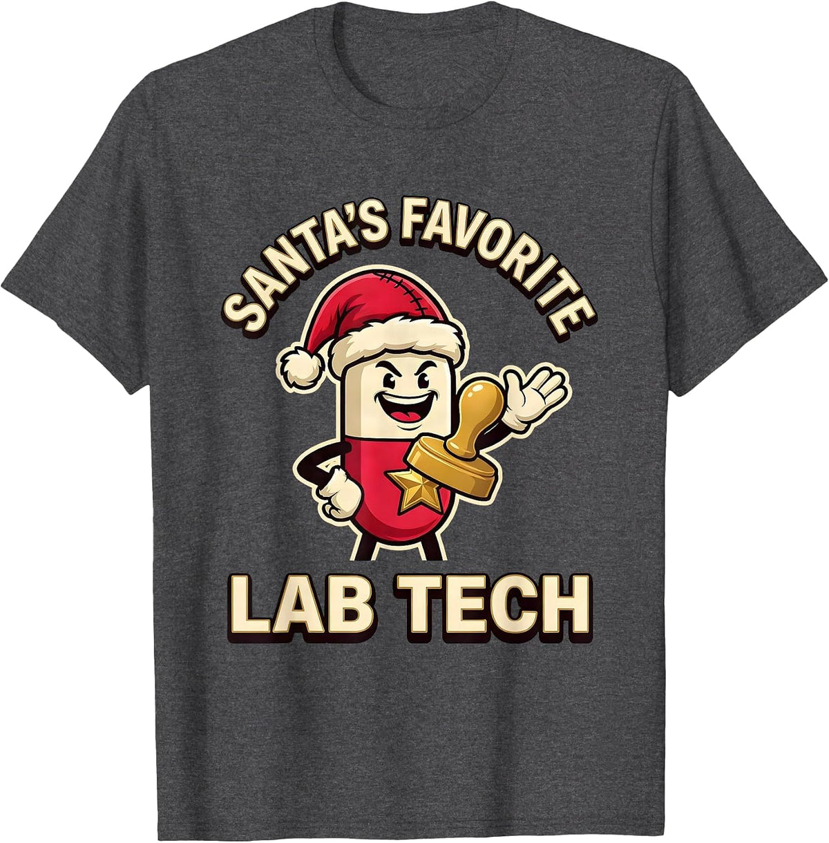 Santa's Favorite Lab Tech Funny Pharmacy Tech Christmas T-Shirt - Dark Heather Grey