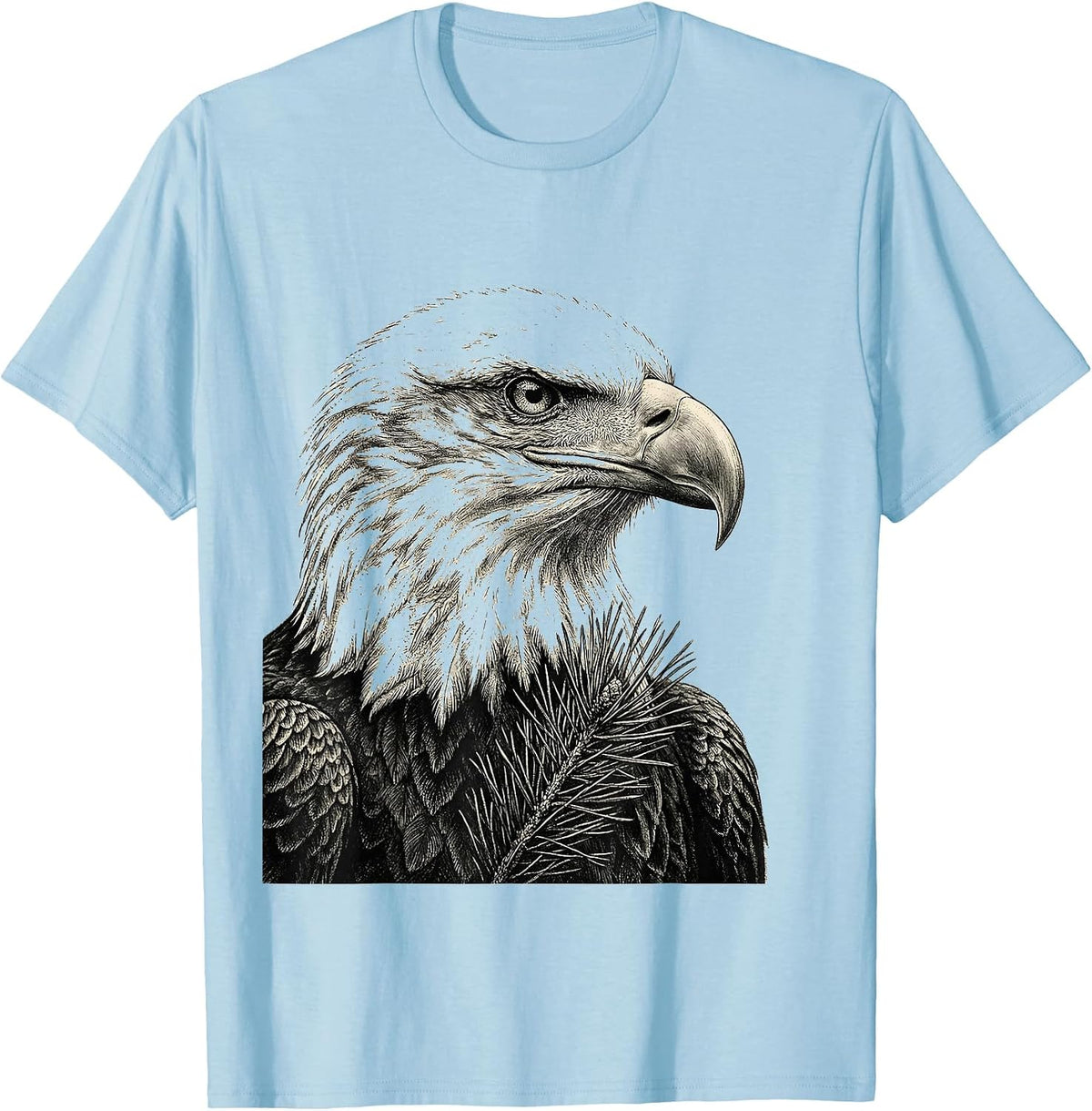 Men's Bald Eagle Head Monochromatic Wildlife Portrait T-Shirt - Baby Blue