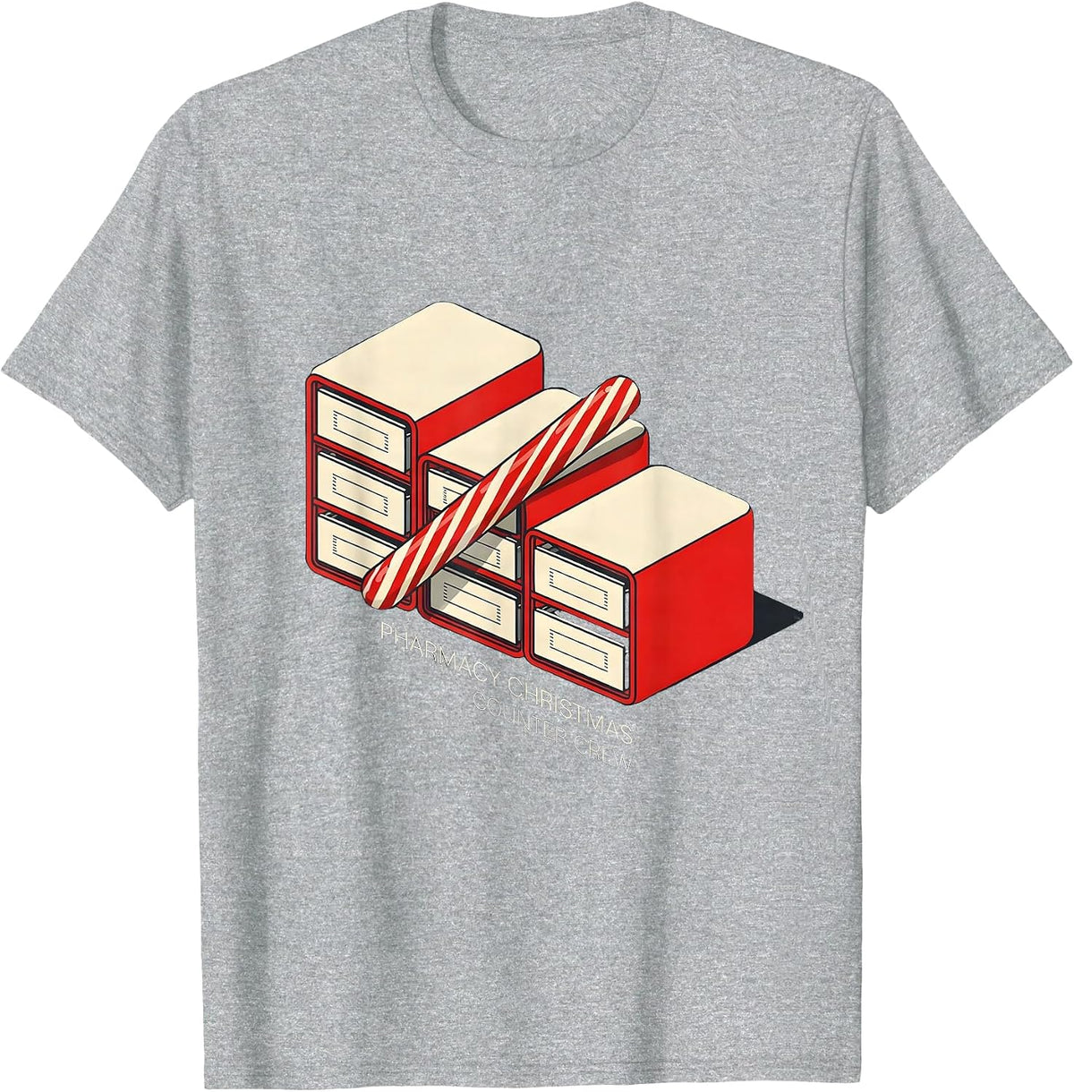 Men's Pharmacy Christmas Counter Crew Funny Pharmacist Tech T-Shirt - Heather Grey