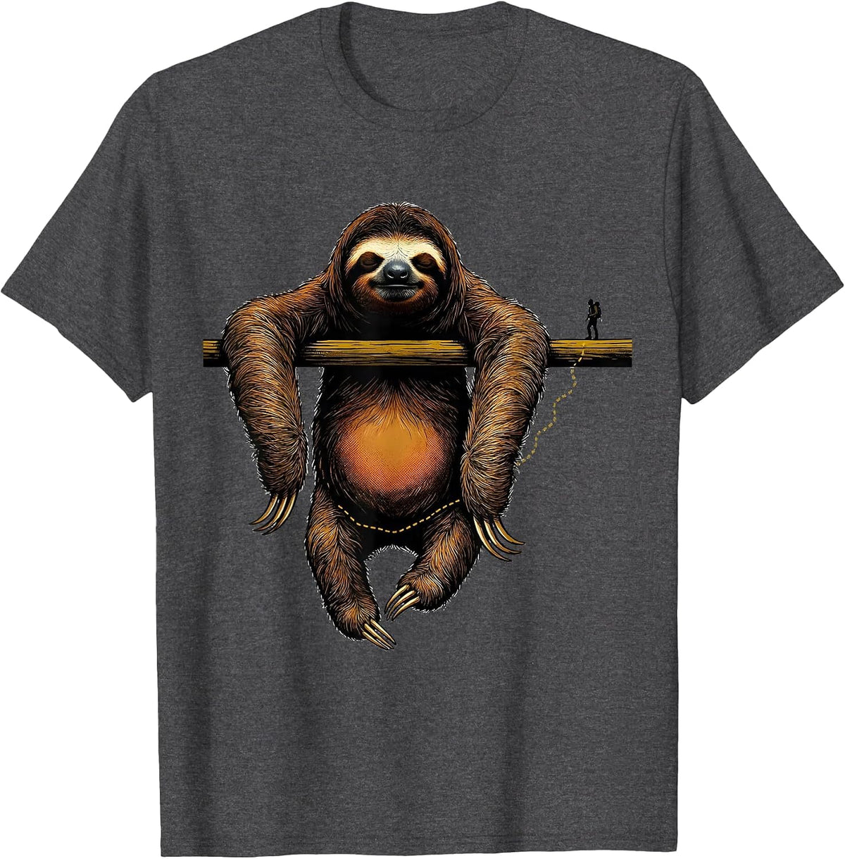 Sloth Lazy Humor Hiking Trail Poster Design T-Shirt - Dark Heather Grey