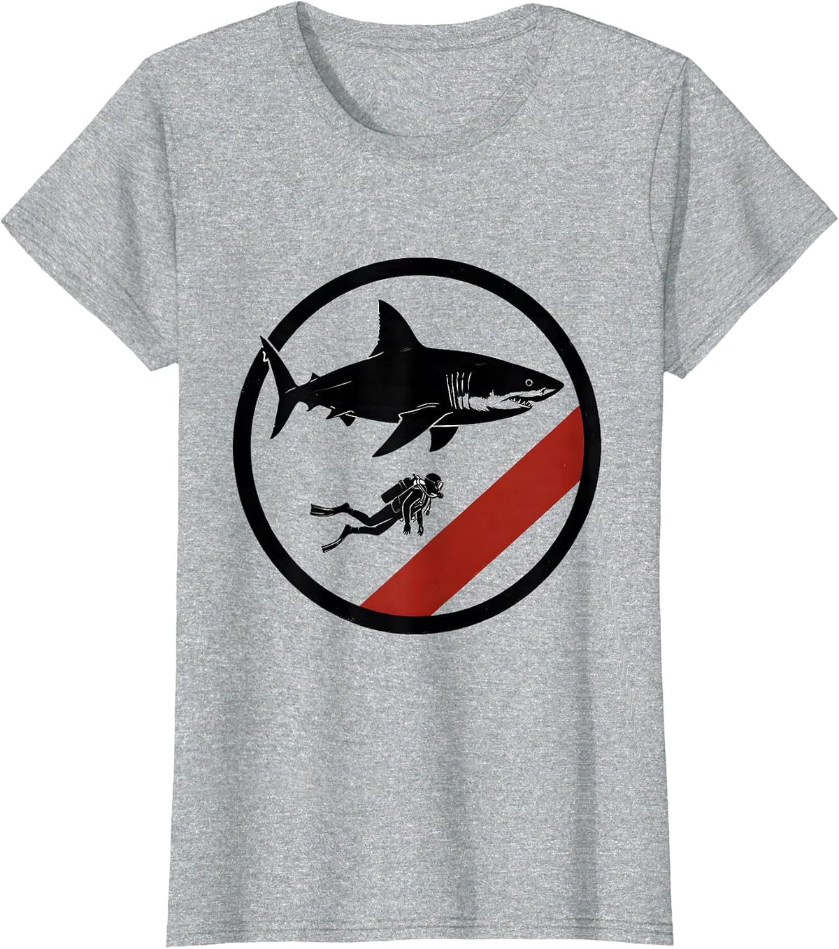 Shark Diver Shield Scuba Flag Stencil Graphic T-Shirt - Heather Grey