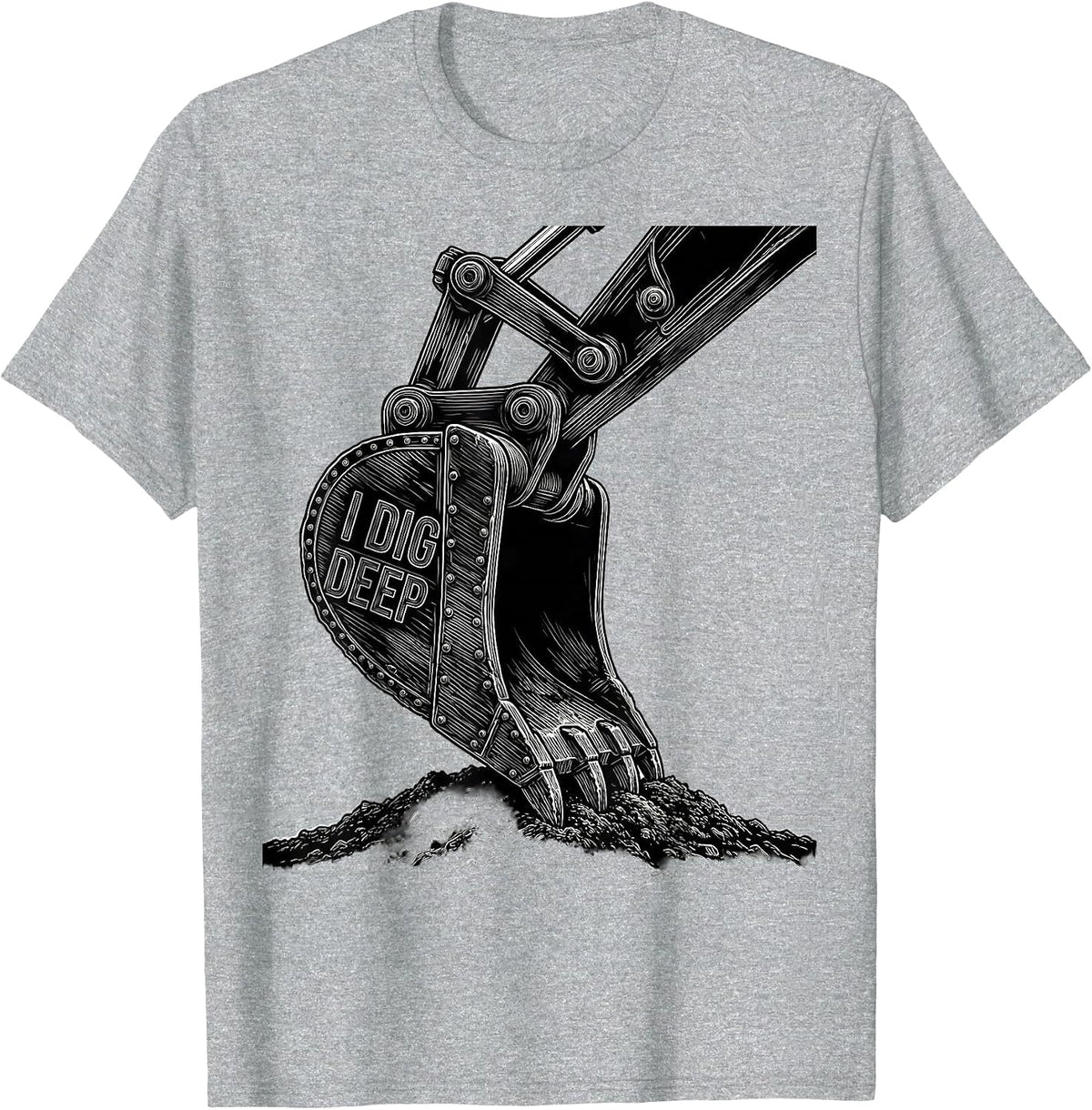 Men's I Dig Deep Line Art Heavy Equipment Operator Excavator T-Shirt - Heather Grey