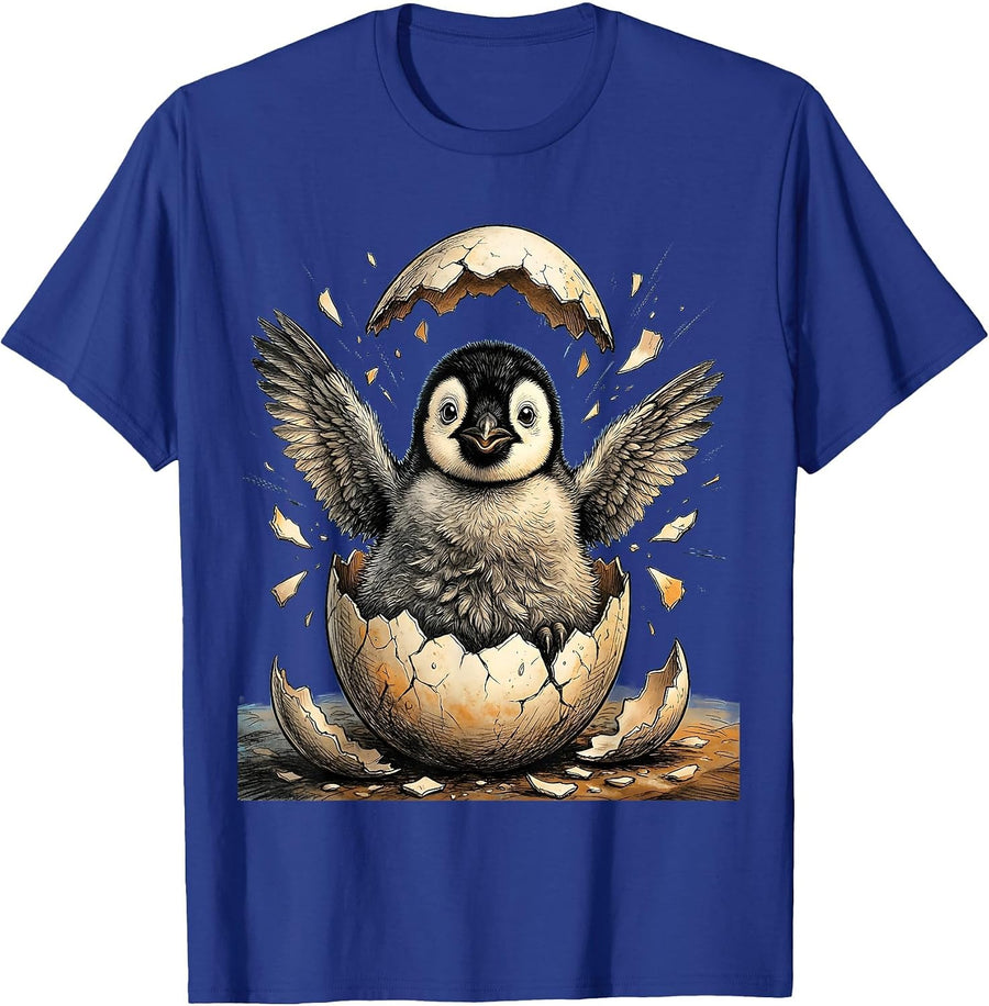 Baby Penguin Hatching From Egg Cute Graphic T-Shirt - Royal Blue