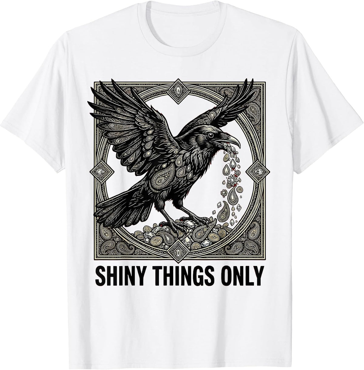 Men's Shiny Things Only Crow Collector Design T-Shirt - White