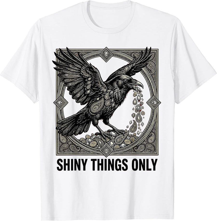 Men's Shiny Things Only Crow Collector Design T-Shirt - White