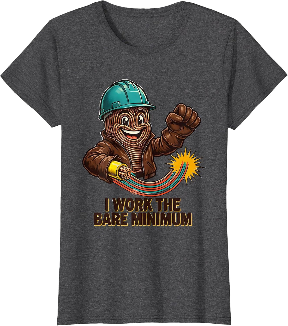 Women's I Work The Bare Minimum Funny Electrician Lineman Skeleton T-Shirt - Dark Heather Grey