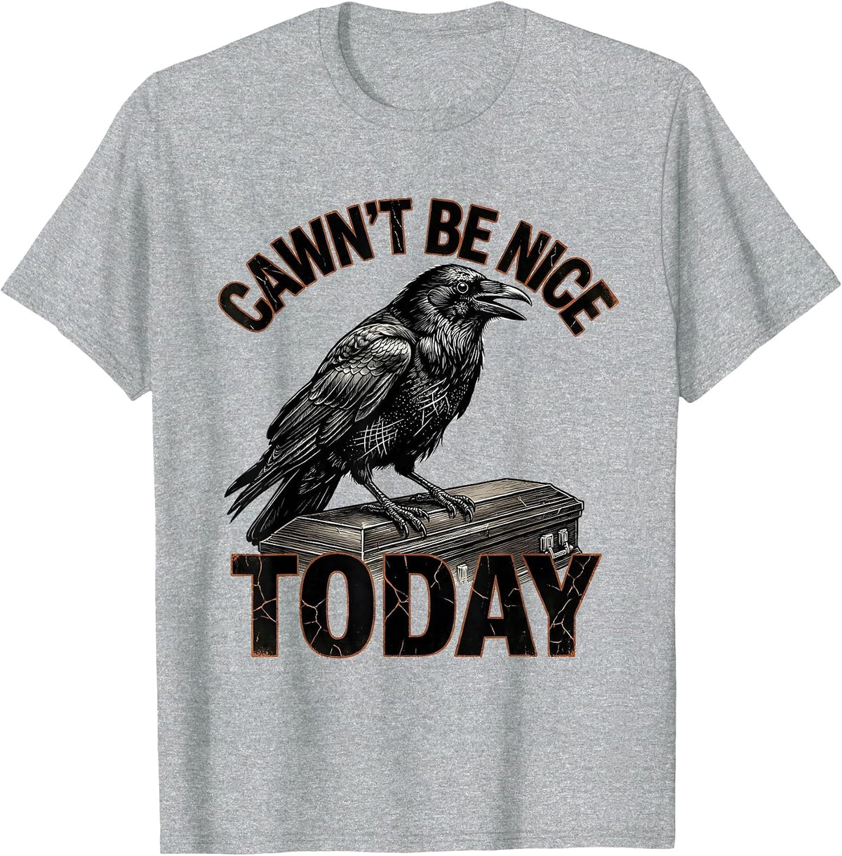 Men's Cawn't Be Nice Today Distressed Crow Dark Humor Gothic T-Shirt - Heather Grey