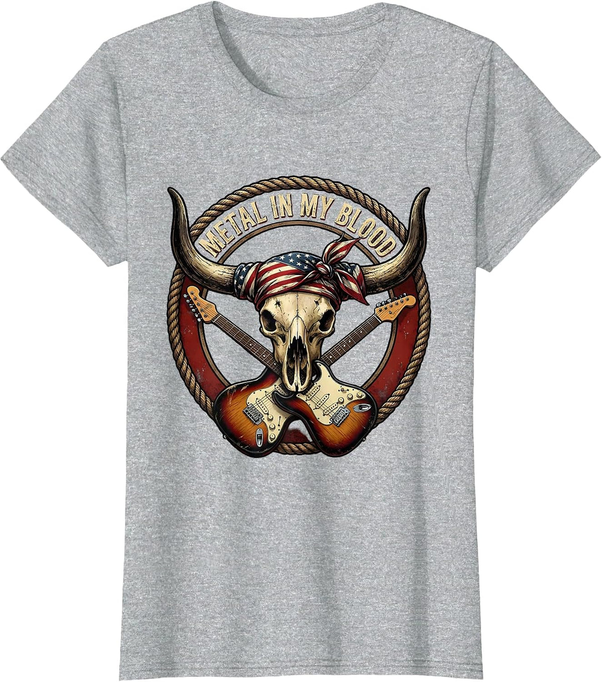 Women's Metal In My Blood Rock Music Graphic Design T-Shirt - Heather Grey