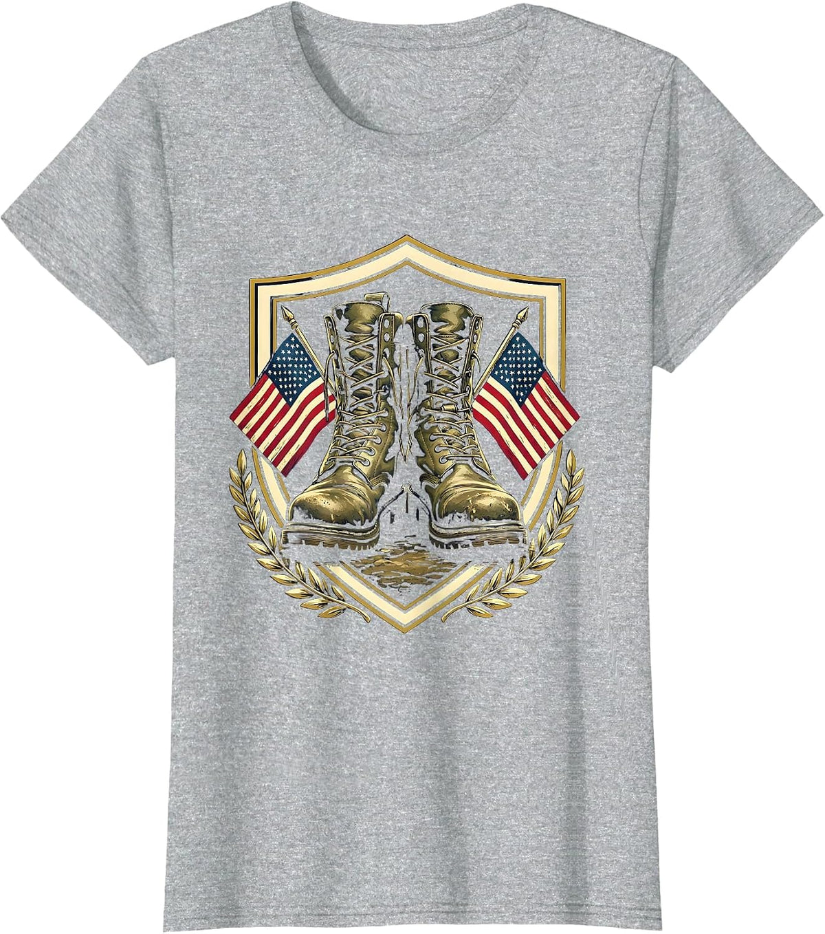 Veteran Weathered Combat Boots Patriotic Graphic T-Shirt - Heather Grey