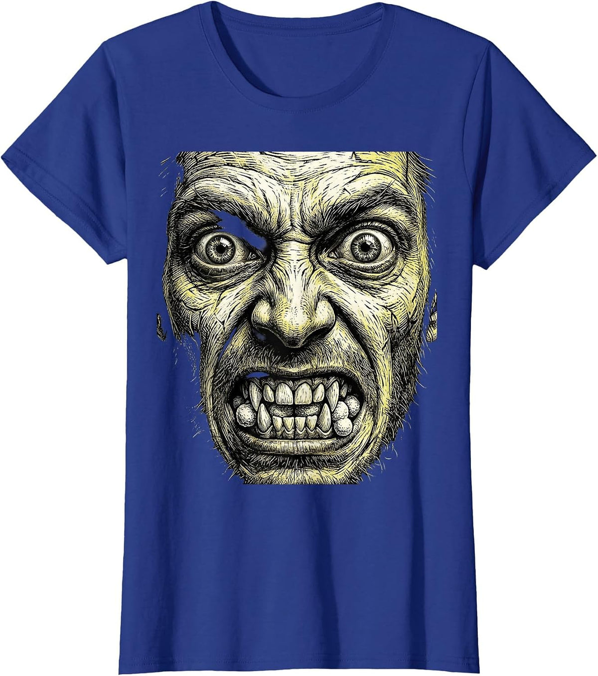 Women's Foaming Mouth Wild Eyes Rabies Graphic T-Shirt - Royal Blue