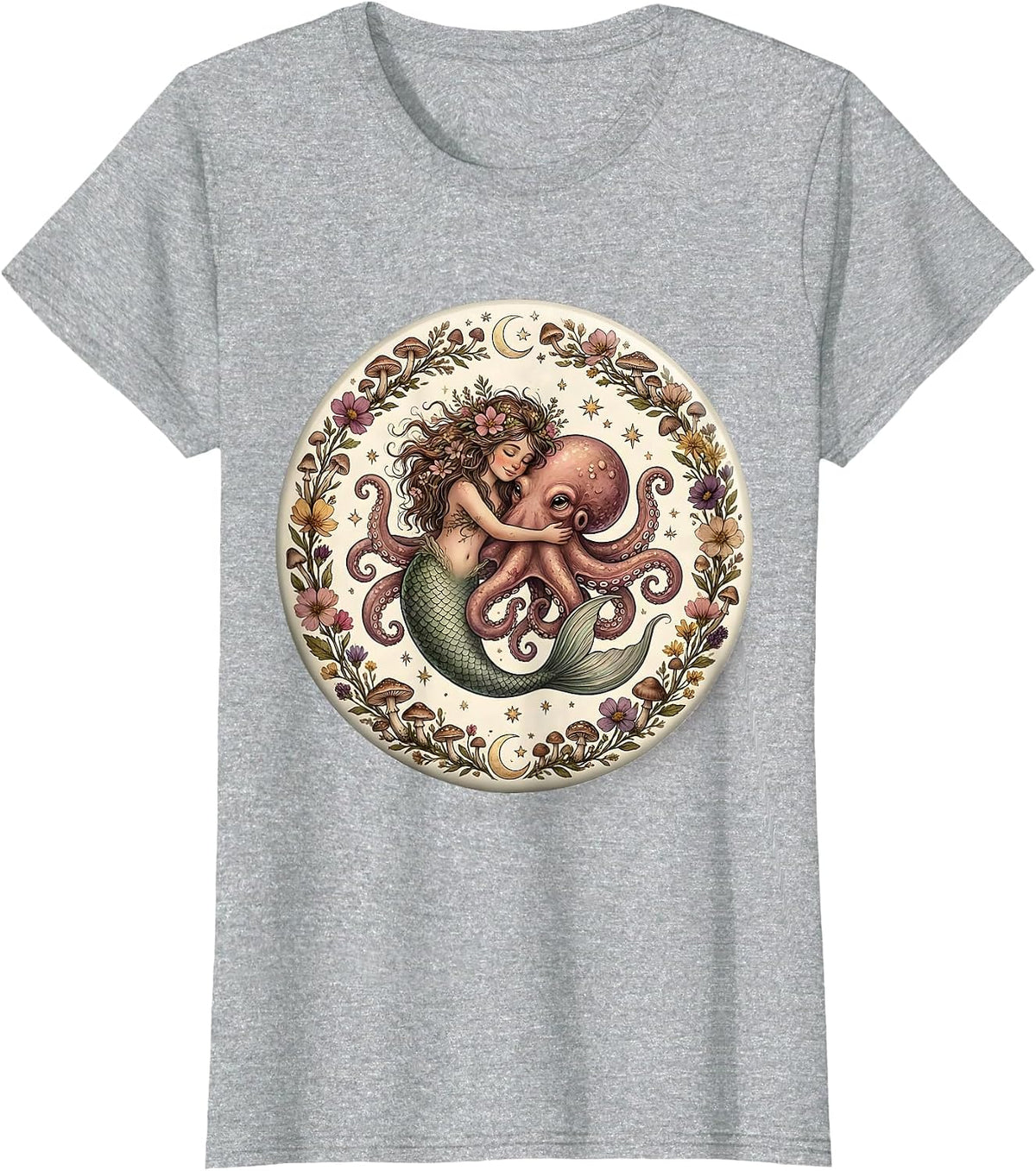 Mermaid vs Giant Octopus Epic Ocean Battle T-Shirt - Heather Grey