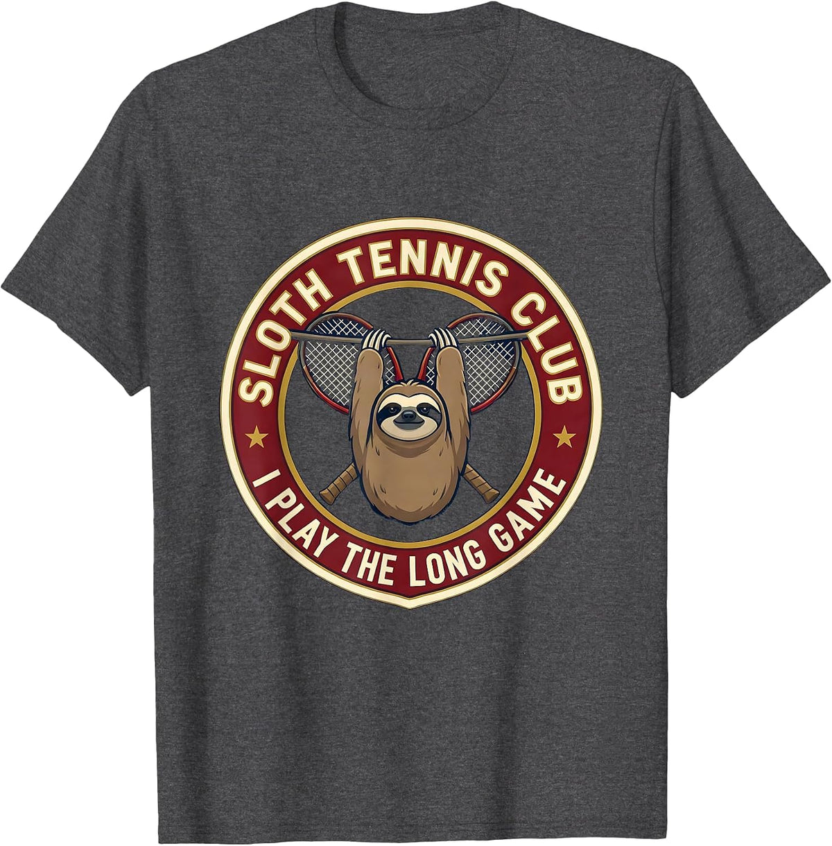 Men's SLOTH TENNIS CLUB I PLAY THE LONG GAME Funny Sloth Lover T-Shirt - Dark Heather Grey