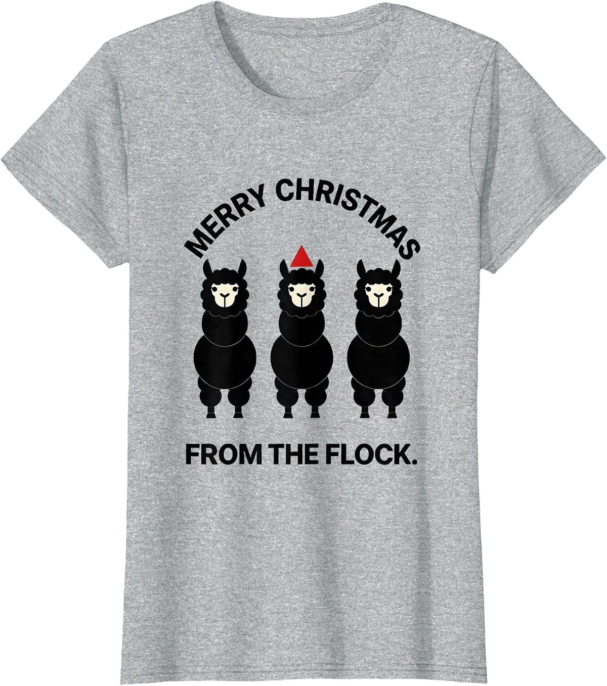 Women's Merry Christmas From The Flock Funny Llama Christmas Pun T-Shirt - Heather Grey