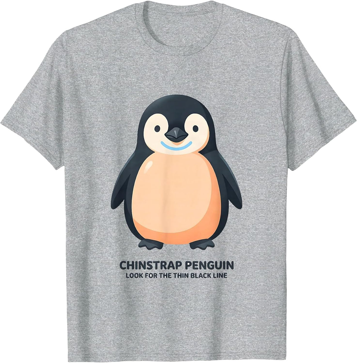 Men's Chinstrap Penguin: Look For The Thin Black Line Cute T-Shirt - Heather Grey