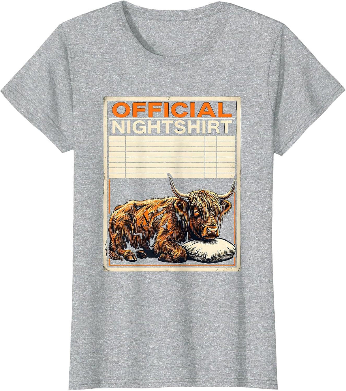 Official Nightshirt Funny Highland Cow Pajama Gift T-Shirt - Heather Grey