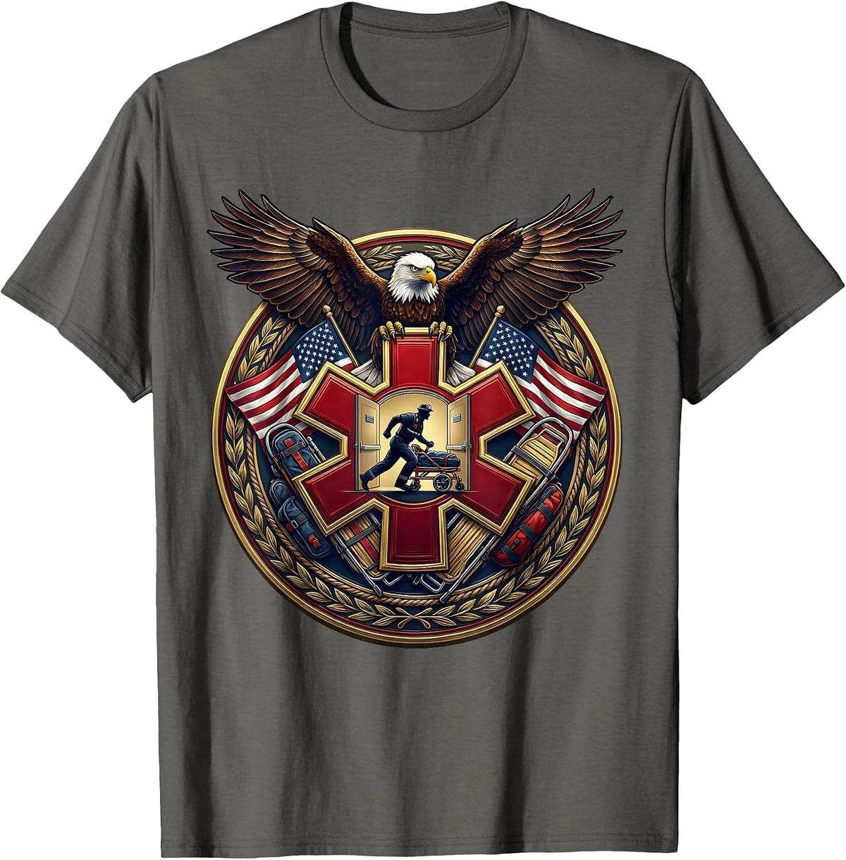 Emergency Department Paramedic Sprinting Stretcher Tee T-Shirt - Asphalt Grey