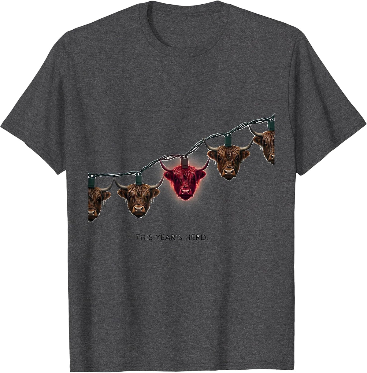 This Year's Herd Funny Highland Cow Christmas Farm Humor T-Shirt - Dark Heather Grey