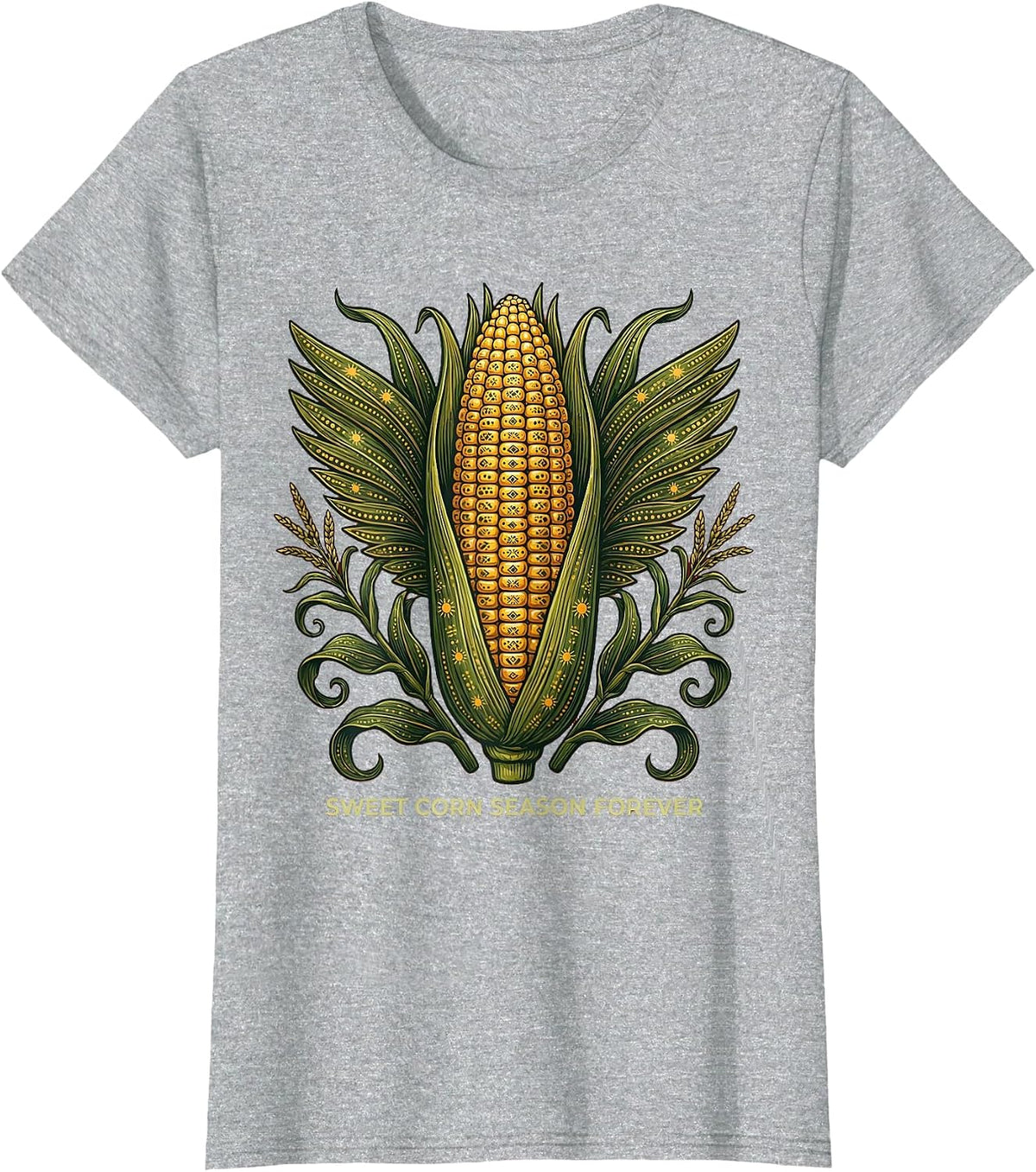 Sweet Corn Season Forever Graphic Design T-Shirt - Heather Grey