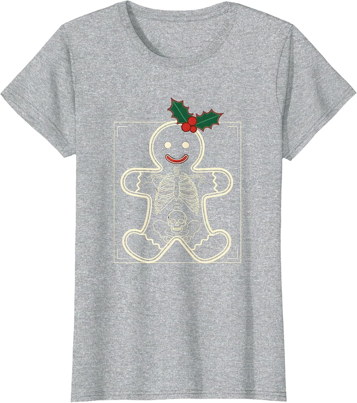 Gingerbread Skeleton Radiology Tech Christmas Humor T-Shirt - Heather Grey
