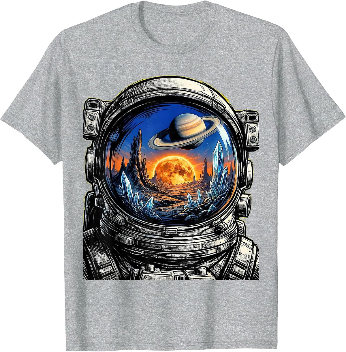 Men's Astronaut Helmet Alien Landscape Reflection T-Shirt - Heather Grey