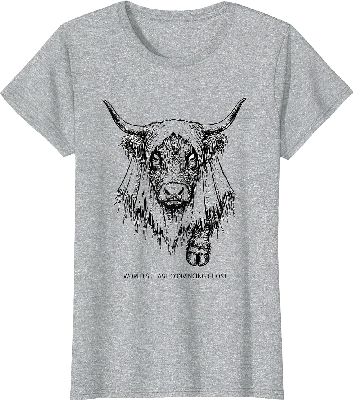 World's Least Convincing Ghost Funny Highland Cow Halloween T-Shirt - Heather Grey