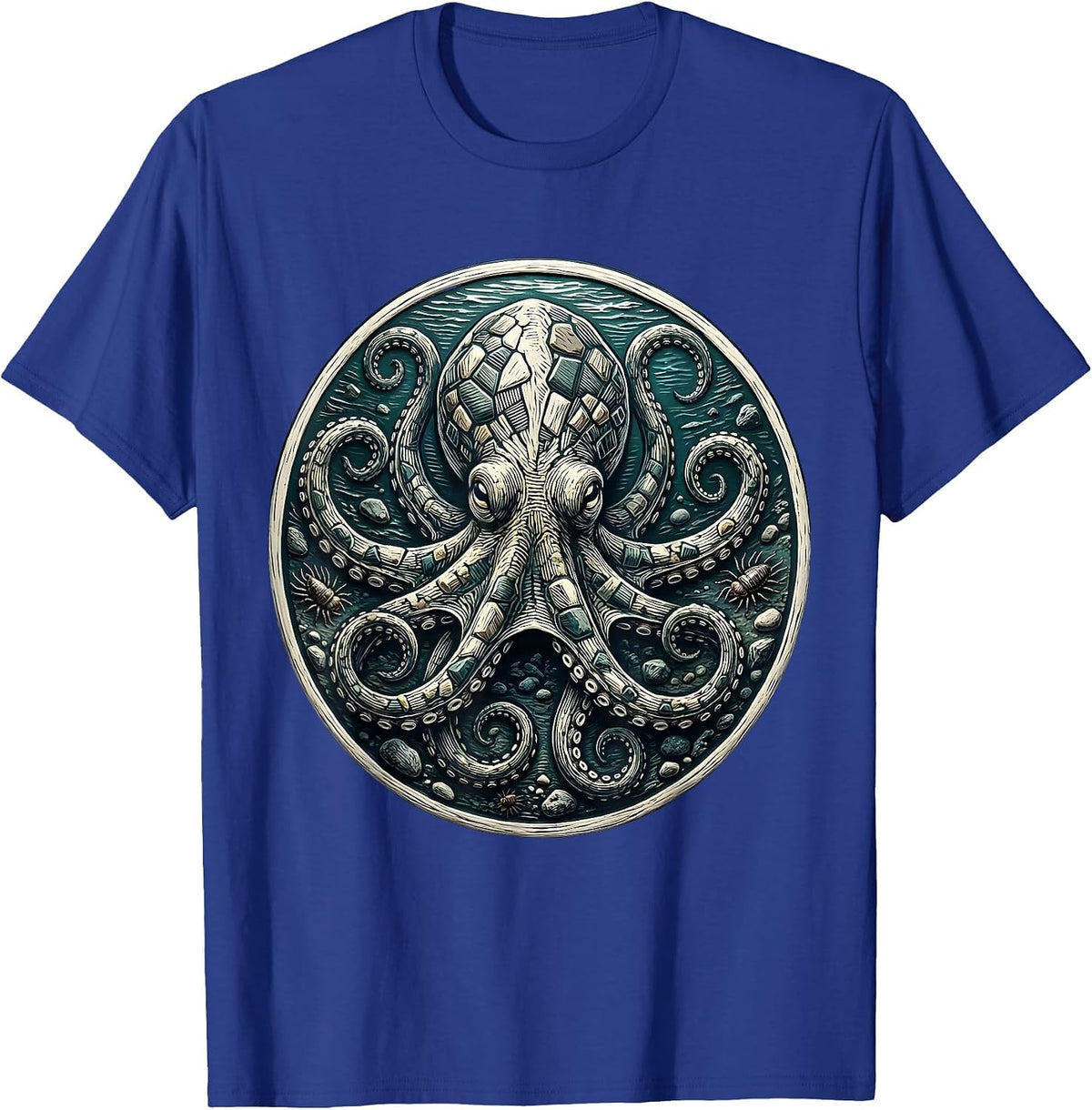 Camo Octopus Color Change Ocean Floor Design T-Shirt - Royal Blue