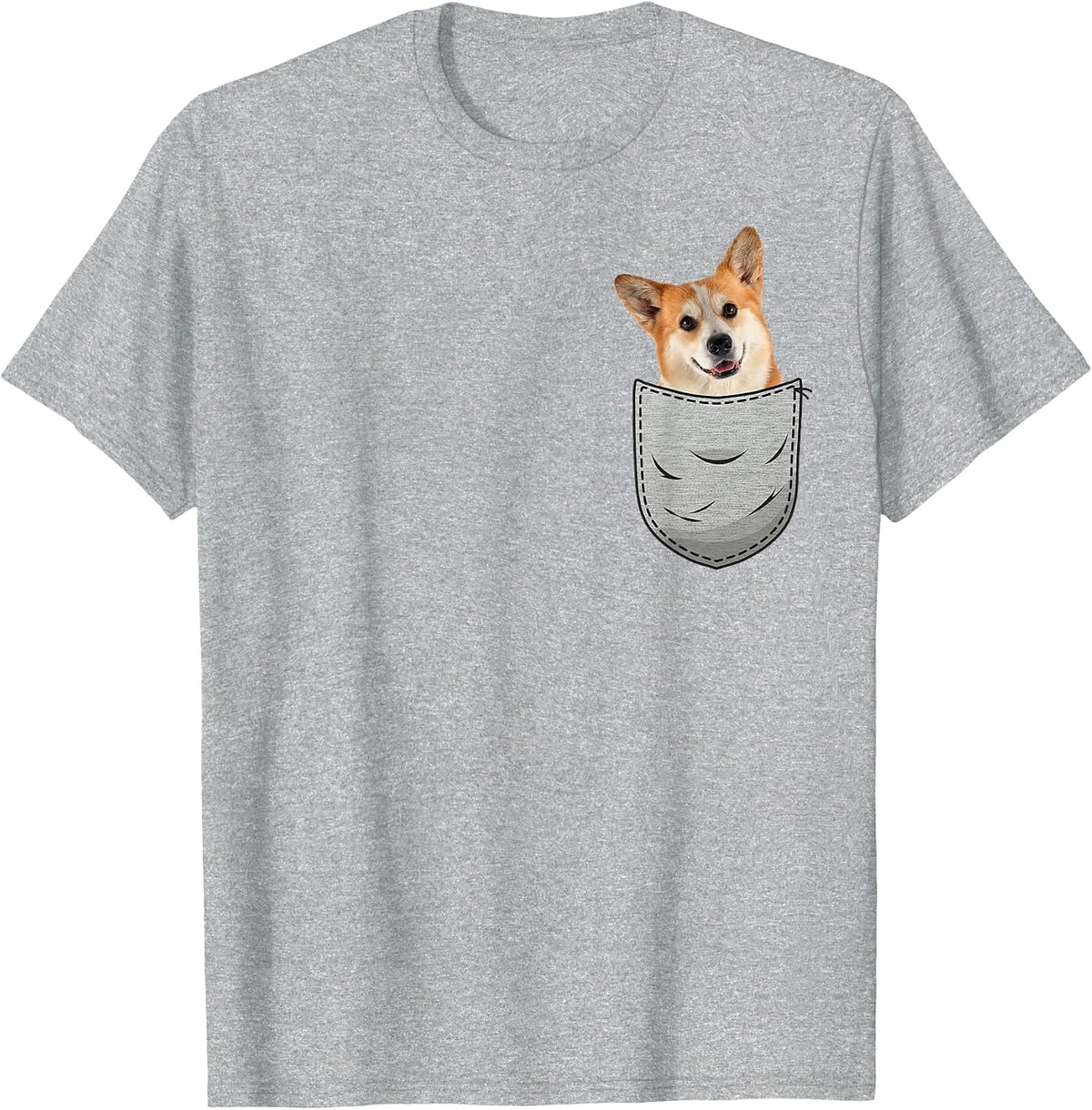 Welsh Corgi Pembroke Chest Pocket for Dog Owners T-Shirt - Heather Grey