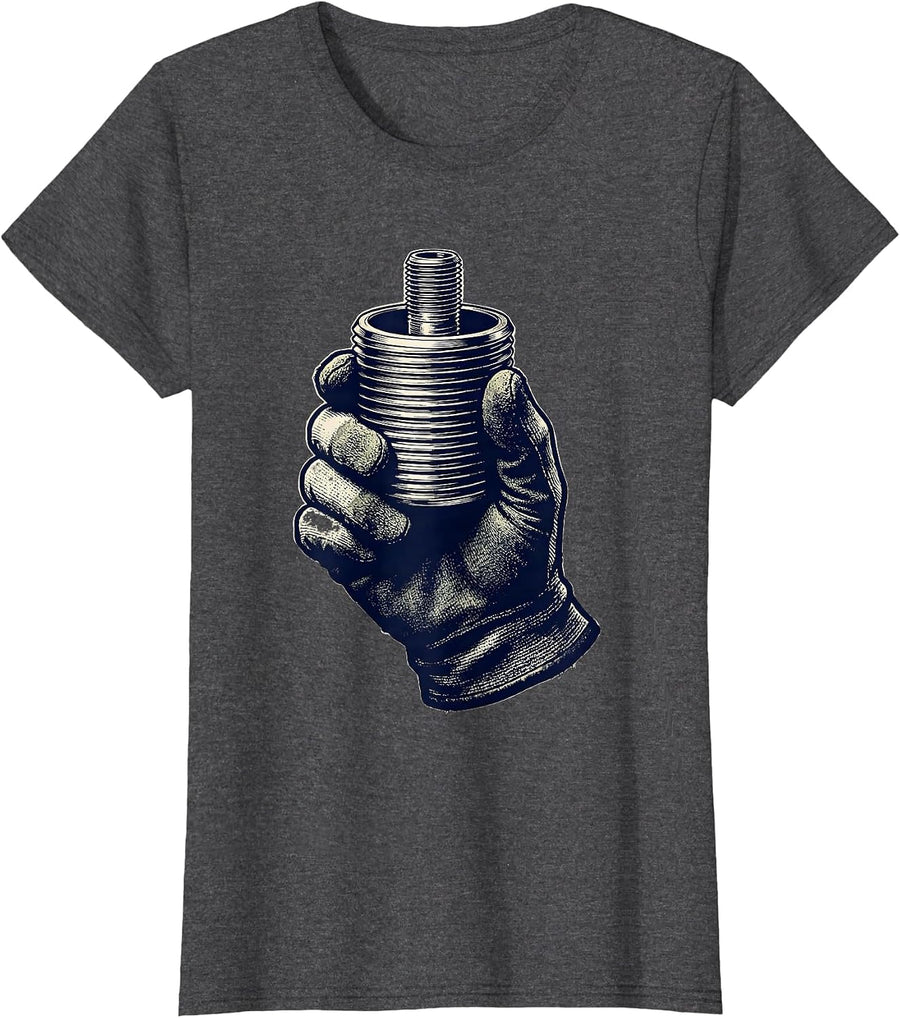Women's Pipe Coupling Funny Plumber Pipefitter Occupational Humor T-Shirt - Dark Heather Grey
