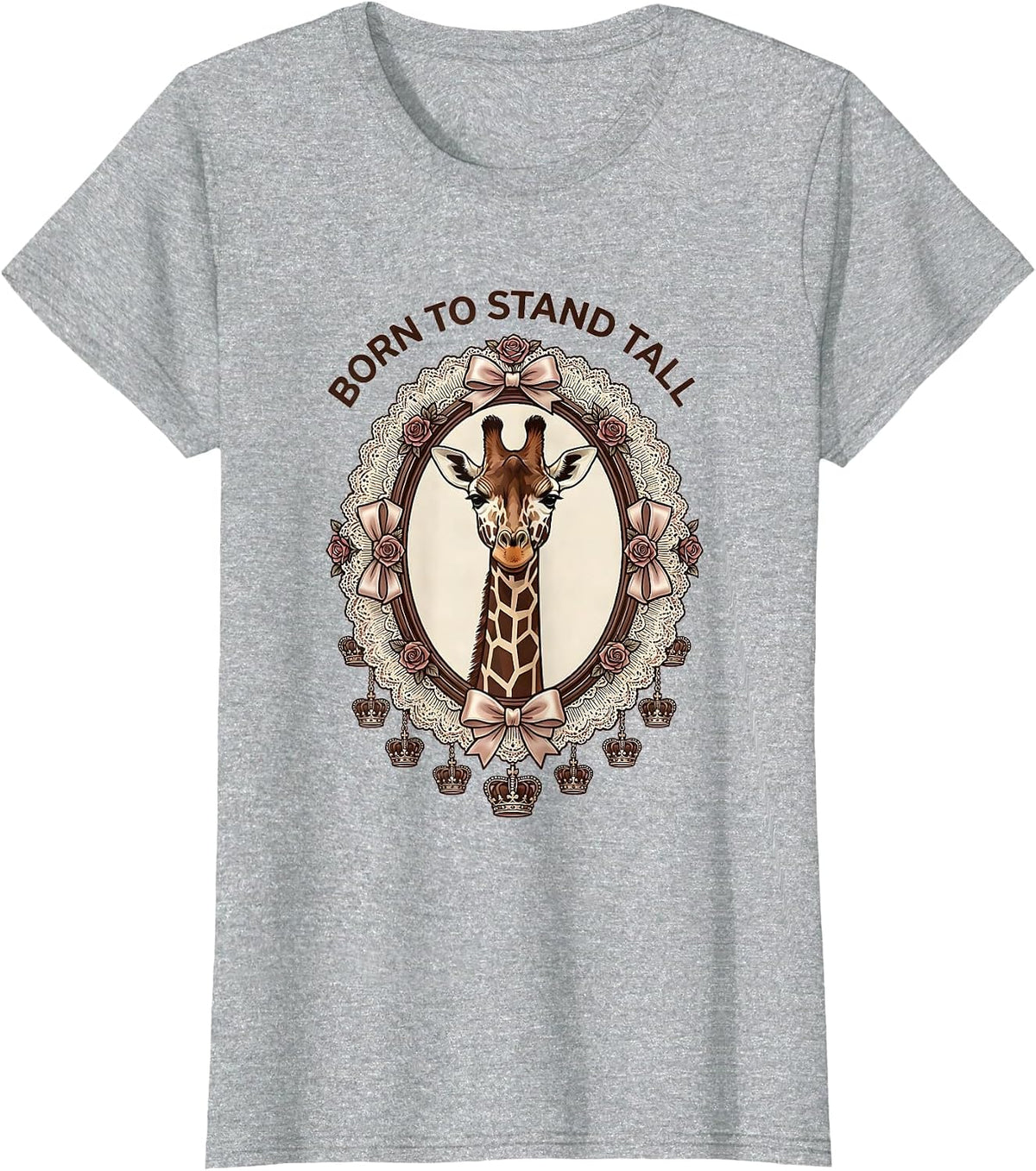 Women's Born to Stand Tall Giraffe Print Design T-Shirt - Heather Grey