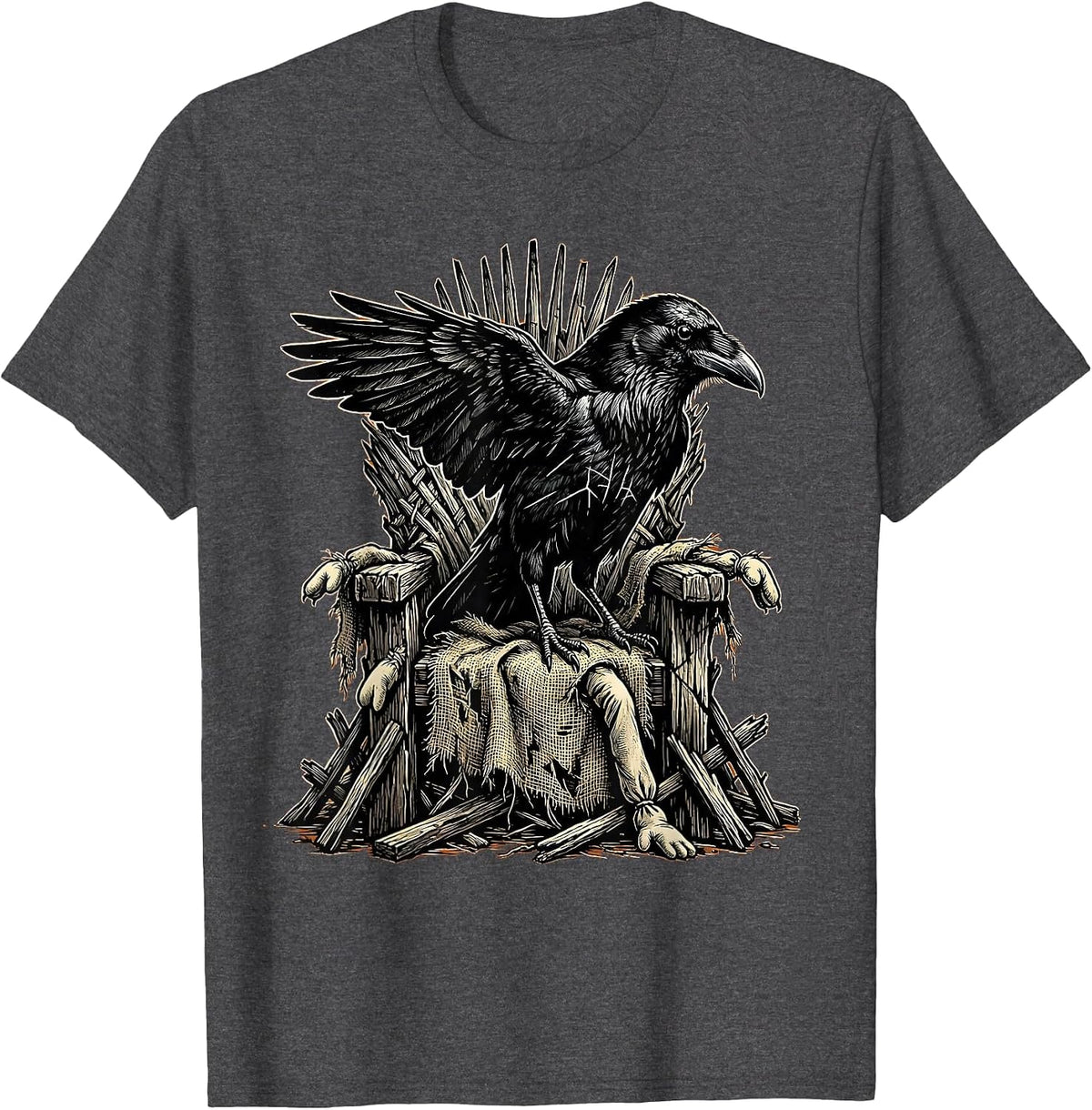 Men's Crow King Throne of Broken Scarecrows T-Shirt - Dark Heather Grey