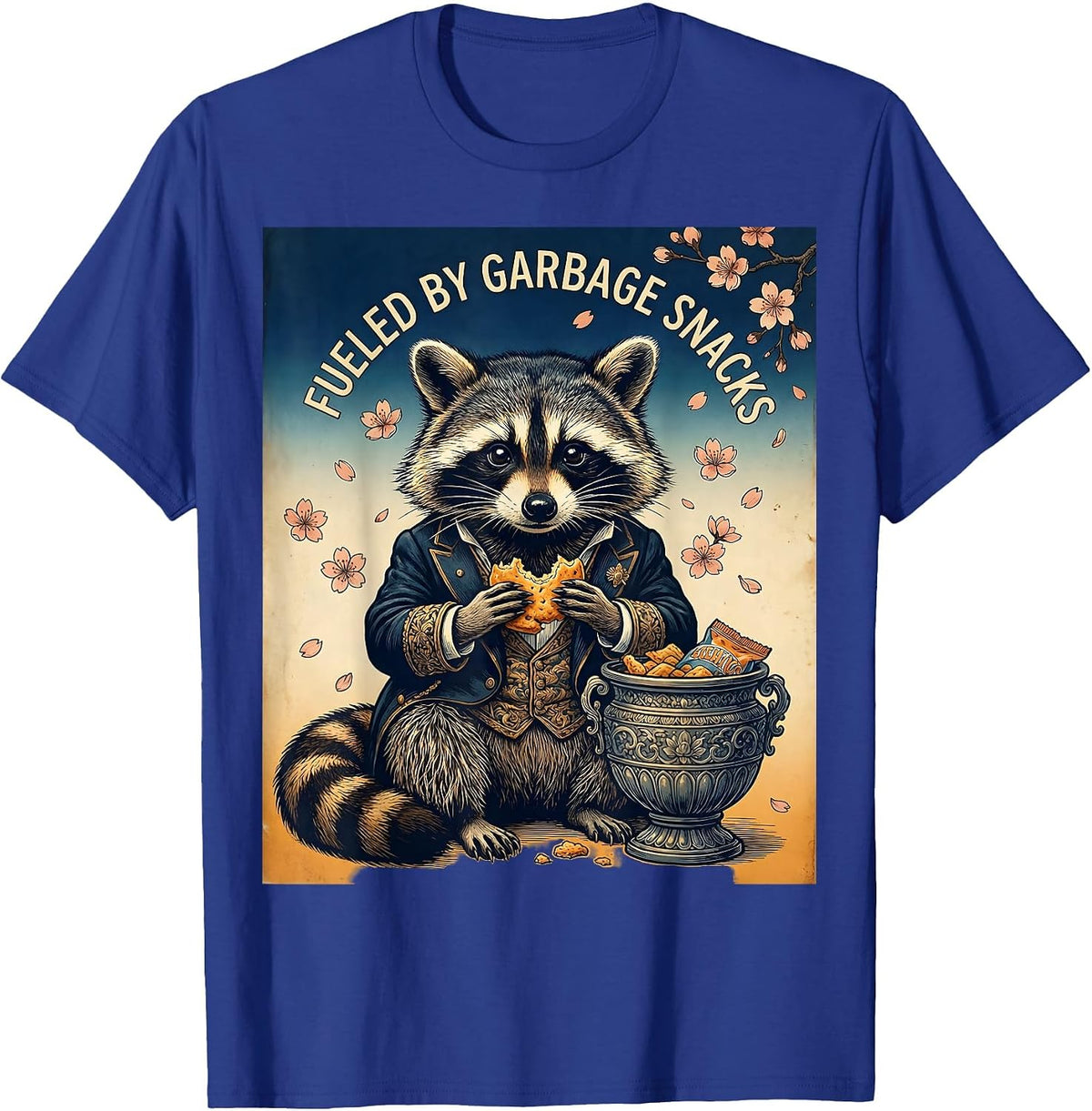 Fueled By Garbage Snacks Raccoon Design T-Shirt - Royal Blue